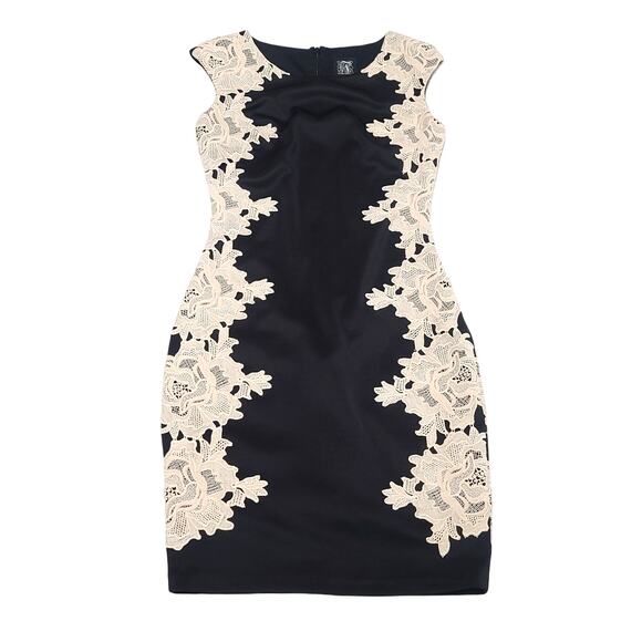 Jax Sheath Dress black ivory lace women's size 4 - Picture 2 of 7
